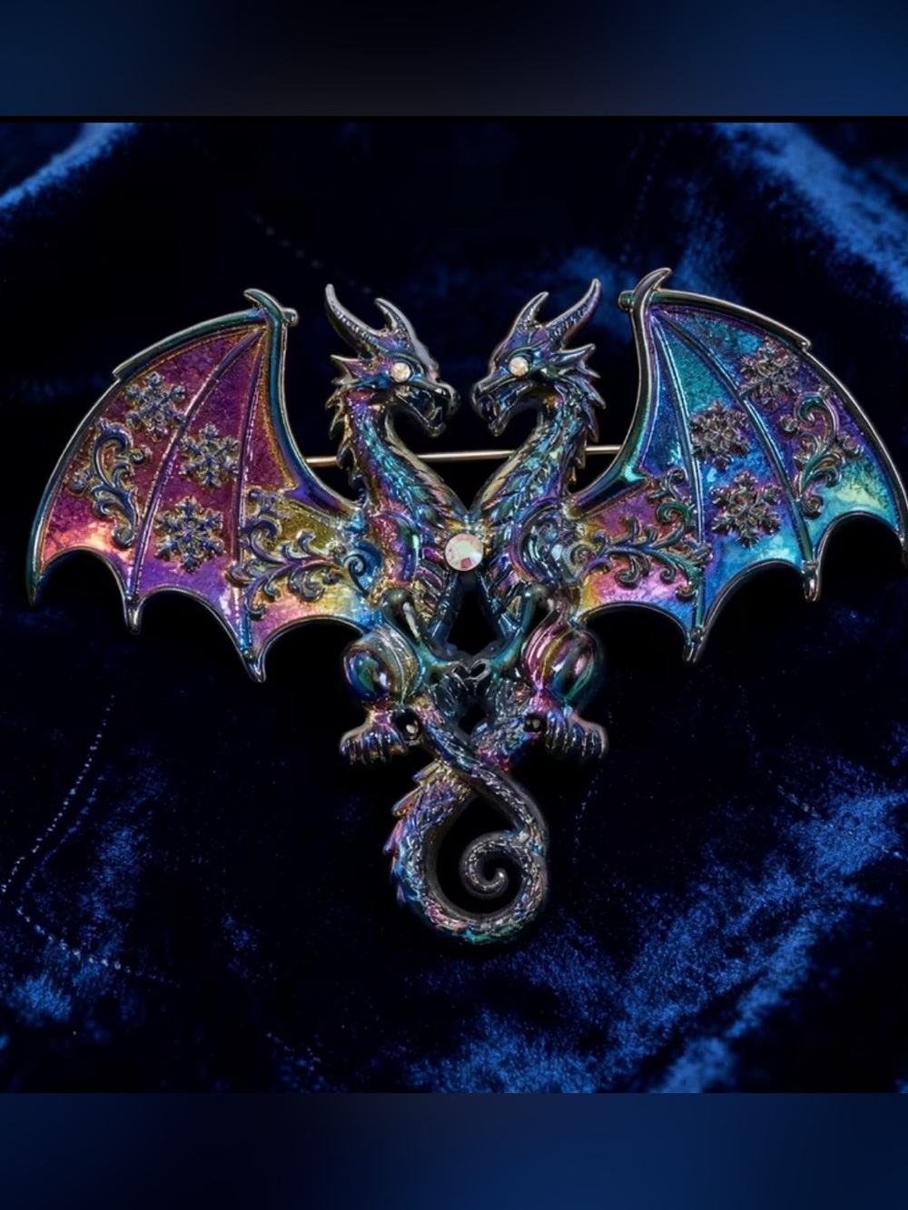 Iridescent Double Dragon Brooch - Multicolor Dragon Pin